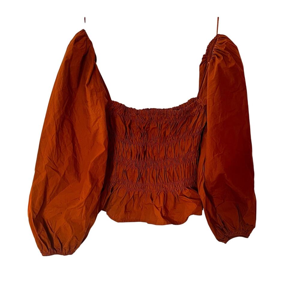 ASTR The Label Smocked Off the Shoulder Cotton Top Rust SZ M